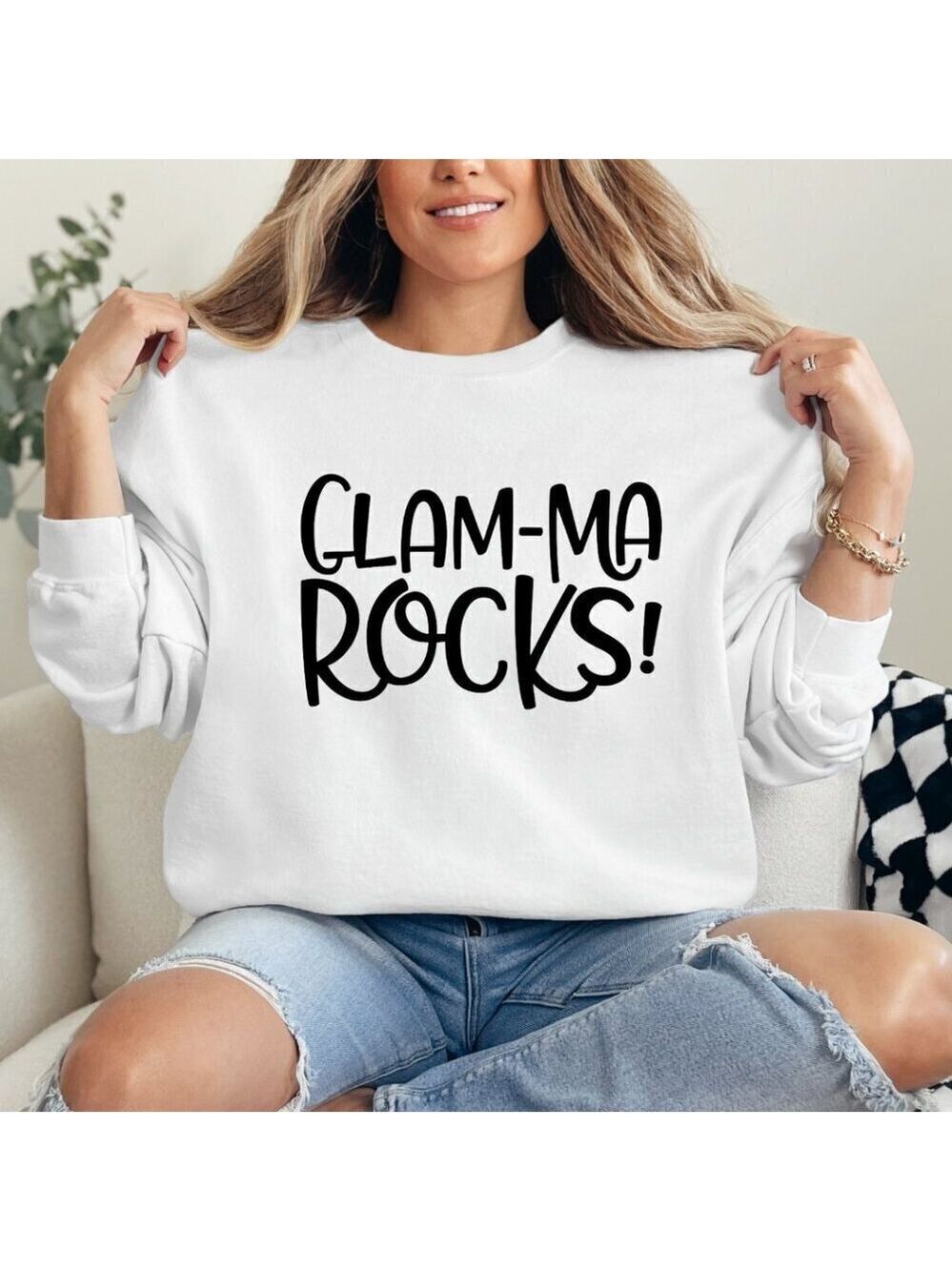 Glam-ma Rocks custom crewneck Sweatshirt sweater Hand Crafted